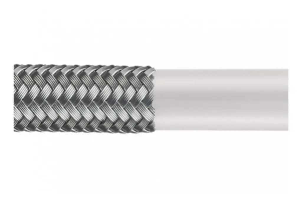 26" Stainless Braided Smoothbore PTFE Hose – 3/8" Tube Stub x Tube Stub
