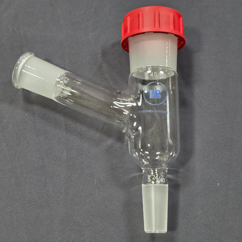 Distillation Receiver Adapter – Angled 29/42 to 45/50 Rodaviss, 24/40 Receiver (Extended)