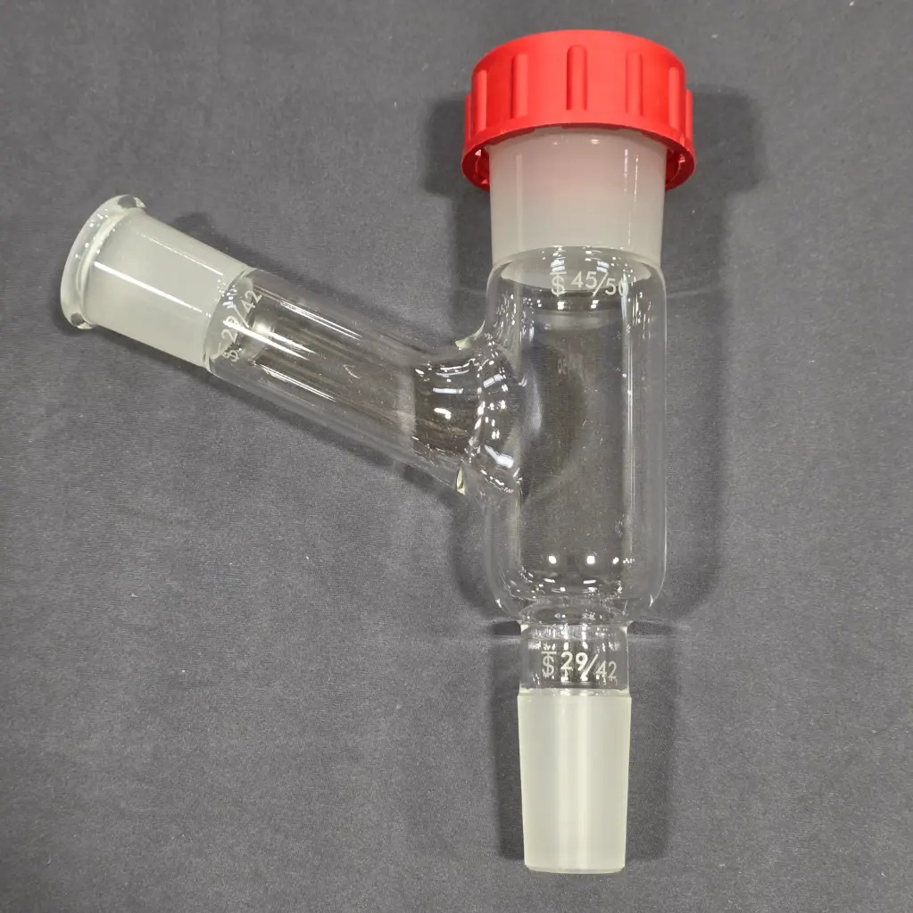 Distillation Receiver Adapter (Angled 29/42 Outer Inlet, 45/50 Upper Rodaviss, 29/42 Inner Receiver, Extended)