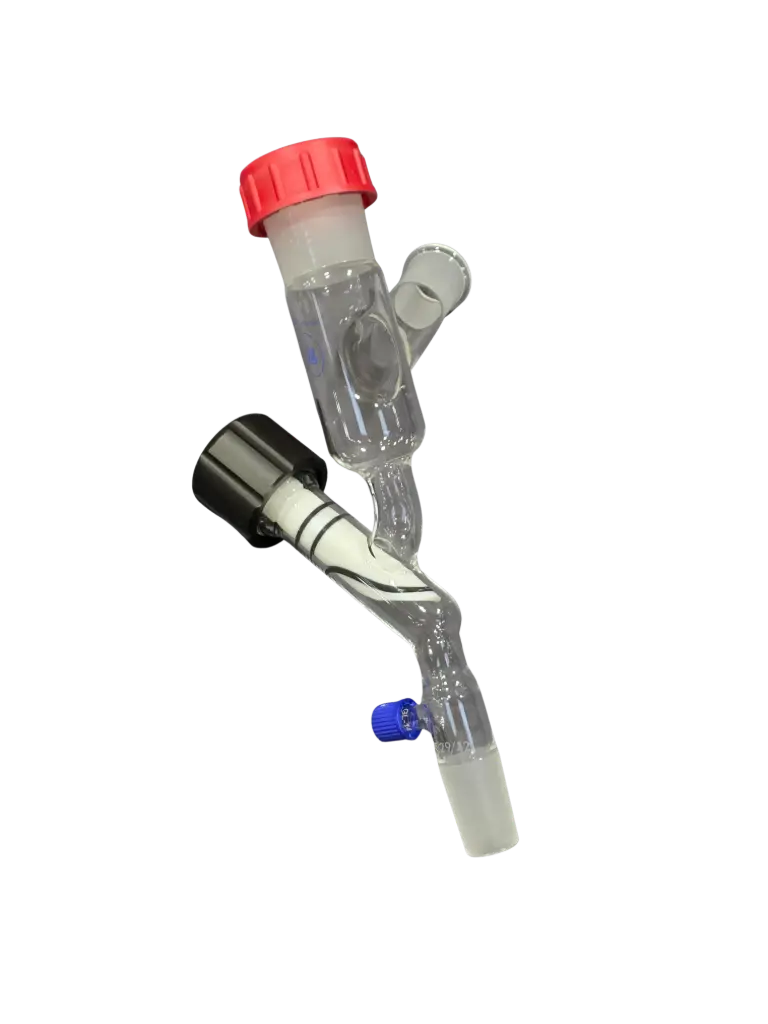 Distillation Receiver Adapter (Angled 29/42 Outer Inlet, 45/50 Upper Rodaviss, 29/42 Inner Receiver, Large Quick-Opening Valve)